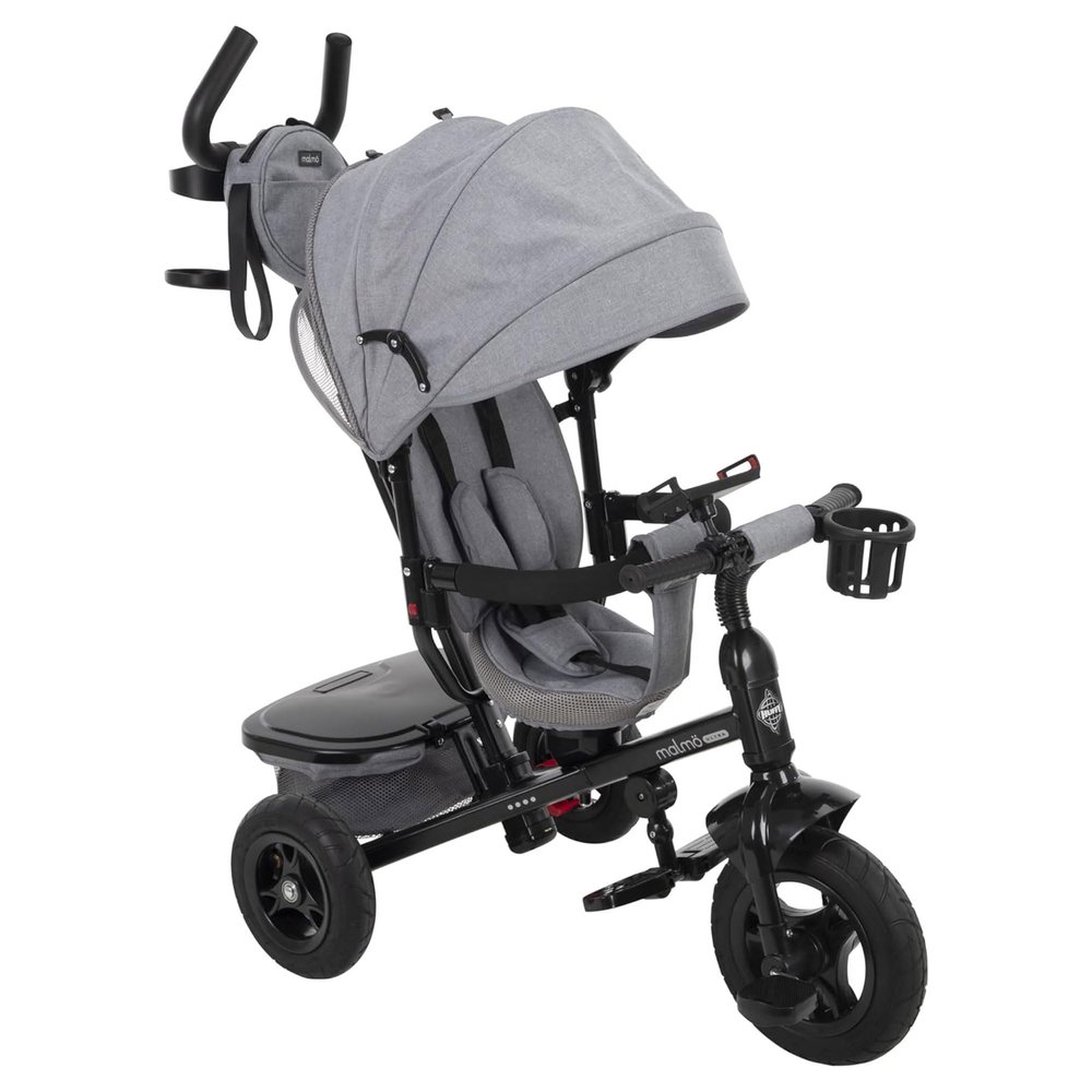 Huffy Malm Ultra 4-in-1 Canopy Trike with Adjustable Push Handle, Folding Footrest, Removable Canopy, and Accessories , Gray Medium