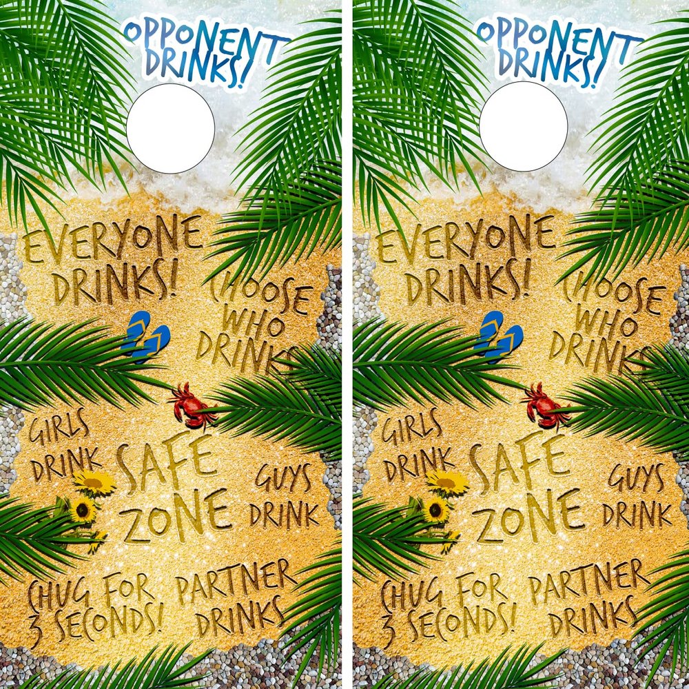 Beach Themed Drinking Game Cornhole Wraps/Skin/Set/Decal/Vinyl/Sticker/Bean Bag Game/Graphic/Image