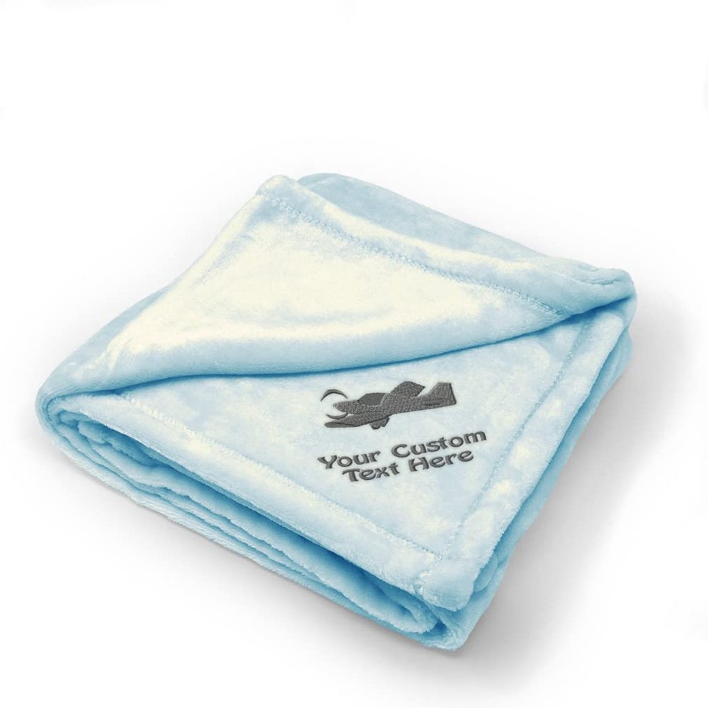 Custom Embroidery Nursery Bedding Baby Blankets for Boys & Girls Low-Wing Airplane Polyester Soft Plush Receiving Swaddle Blue Personalized Text Name Here