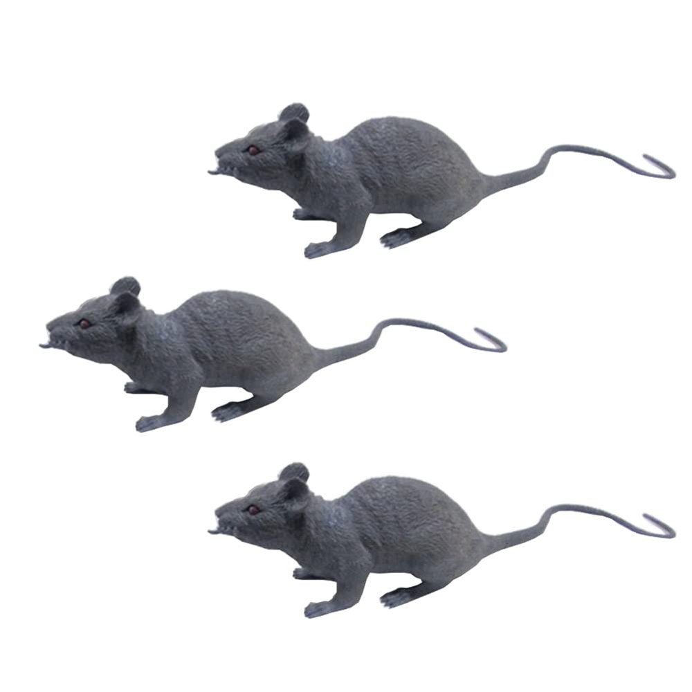 3PCS Super Large Artificial Rats Halloween PVC Fake Rat Suit Novelty Simulation Mouse Model Terrible Prank Props for Party Funs Garden Lawn Decorations Micro Landscape Accessories (Grey)