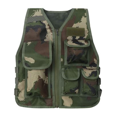 Aislor Kids Boys Girls Camouflage Vest Security Guard Waistcoat CS Field Combat Training Swat Police Outdoor Costume Army Green 8-14 Years