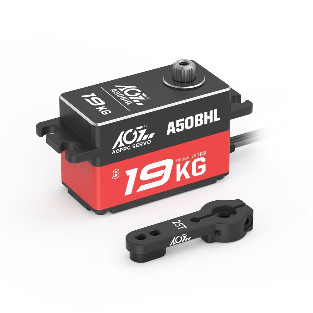 AGFRC 19KG RC Low-Profile Digital Servo - 0.073s High Speed, Full CNC Metal Gear, Brushless Motor, Programmable Servo Motor with 25T Metal Horn for 1/10 RC Cars, Trucks, Robots (A50BHL)