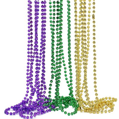 HENGYID 12 pcs Mardi Gras Beads Round Metallic Colors in Gold, Green, Purple, Assorted Beaded Necklace Costume Necklace Accessory For Events And Party Favor Novelty, 32 Inch 6mm