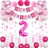 2nd Birthday Decorations for Baby Girl, Pink White 2 Happy Birthday Balloons, Birthday Party Supplies Including Pink Happy Birthday Banner, Number 2 Foil Balloons view 1