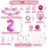 2nd Birthday Decorations for Baby Girl, Pink White 2 Happy Birthday Balloons, Birthday Party Supplies Including Pink Happy Birthday Banner, Number 2 Foil Balloons view 2