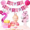 2nd Birthday Decorations for Baby Girl, Pink White 2 Happy Birthday Balloons, Birthday Party Supplies Including Pink Happy Birthday Banner, Number 2 Foil Balloons view 3