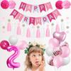 2nd Birthday Decorations for Baby Girl, Pink White 2 Happy Birthday Balloons, Birthday Party Supplies Including Pink Happy Birthday Banner, Number 2 Foil Balloons view 4