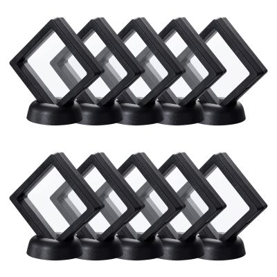Black 3D Floating Frame, Uceoo 10 Pack 2.752.750.8/70X70X20mm Challenge Coin Holder Coin Floating Display with 10 Bases for Coin Medallions Specimen Jewelry