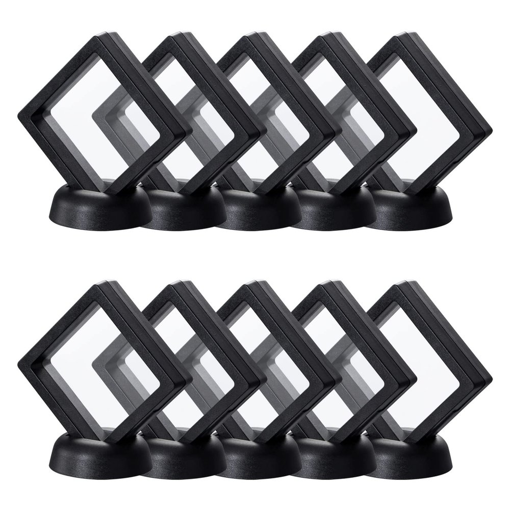 Black 3D Floating Frame, Uceoo 10 Pack 2.752.750.8/70X70X20mm Challenge Coin Holder Coin Floating Display with 10 Bases for Coin Medallions Specimen Jewelry