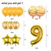 12 Pcs Basketball Theme Balloons, Basketball Theme Decorations Gold Confetti Balloon Foil Star Balloon For Basketball Sports Theme 9th Birthday Party Supplies Gold Number 9 Balloon Decoration view 2