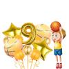 12 Pcs Basketball Theme Balloons, Basketball Theme Decorations Gold Confetti Balloon Foil Star Balloon For Basketball Sports Theme 9th Birthday Party Supplies Gold Number 9 Balloon Decoration view 3