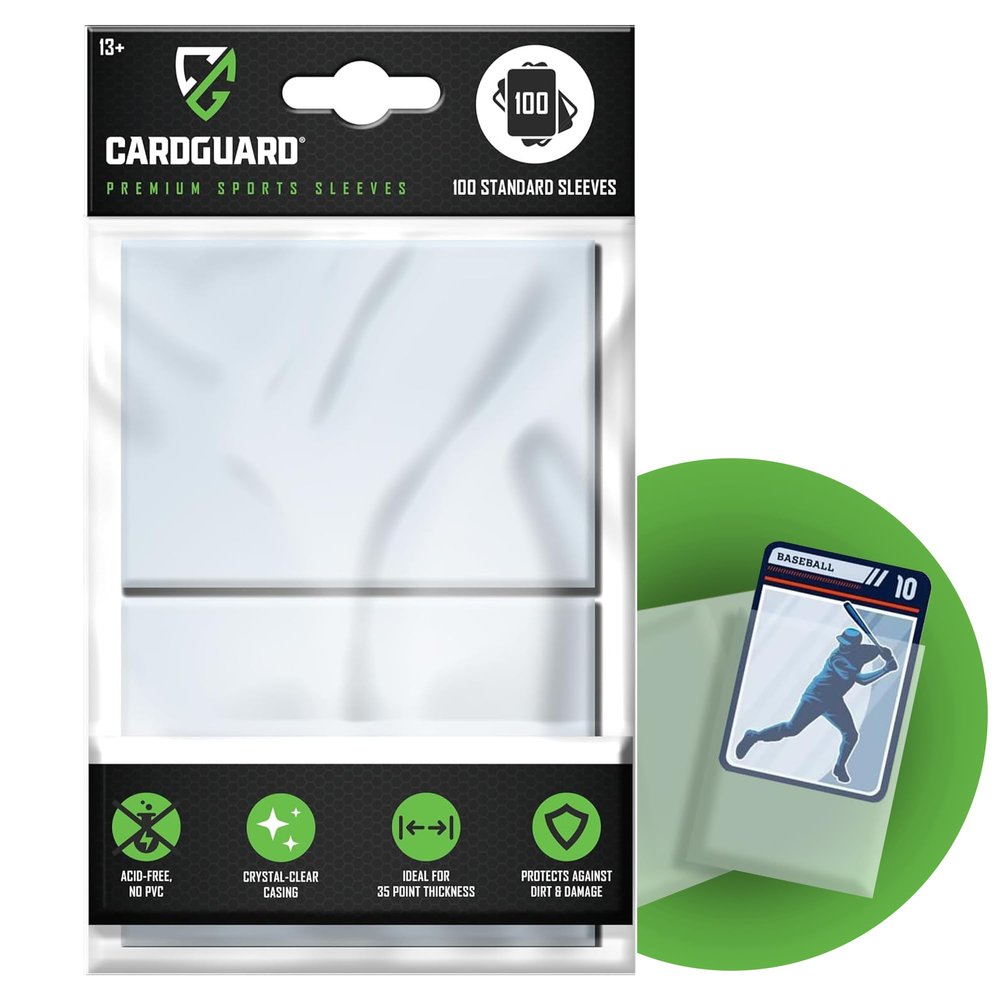 CardGuard Premium Clear Card Sleeves, 100ct Standard Size Penny Sleeves for Pokmon, Sports Cards, Baseball, Football, and Collectible Trading Cards Acid-Free, PVC-Free, Durable Protection