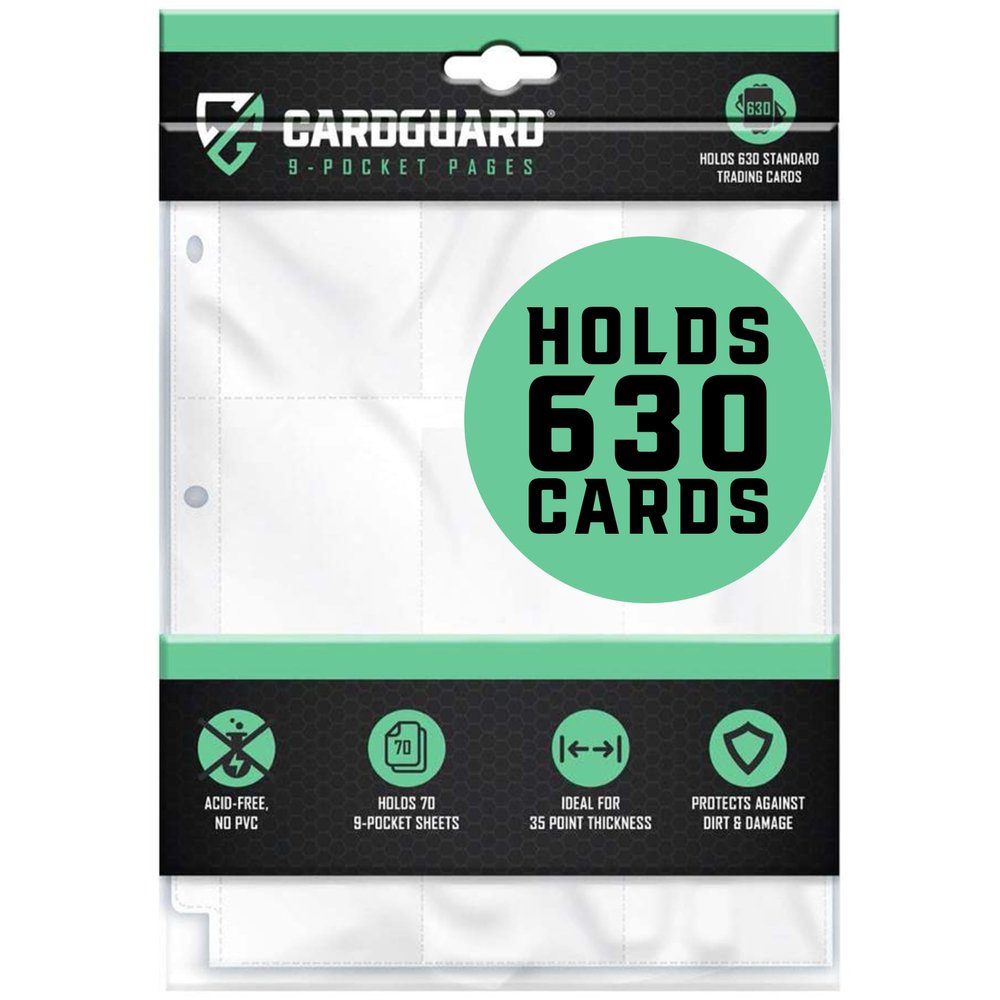 CardGuard 9-Pocket Card Sleeves Binder Sheets, 70 Count Clear PVC-Free, Acid-Free Protector Sheets for Pokmon, YuGiOh, MTG, TCG, Game & Sports Cards