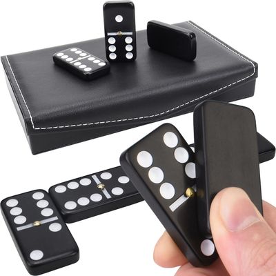 Queensell Dominos Set for Adults and Kids - Dominoes - Domino Classic Board Games, Christmas Games  Double Six Standard Dominos Set 28 Tiles with Black PU Leather Case - Juegos de Mesa