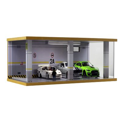 1/24 Scale Die-cast Car Garage Display Case with Clear Acrylic Cover and LED Lighting for 4 Parking Space (1:24-4 Parking 2A)