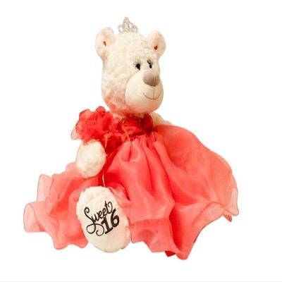 KINNEX COLLECTIONS SINCE 1997 20" Teddy Bear with Dress and Sweet 16" Embroidery (Centerpiece) B16831A-20 ~Flamingo~