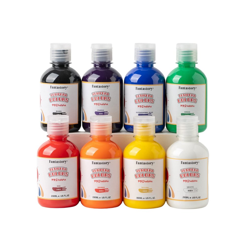 Fantastory Tempera Paint for Kids 8 Colors (8.4 oz Each) Washable Tempera Paint, Kids Poster Sponge Painting, Non-Toxic Finger Hand Bottles Gifts (8 Colors 8.4 oz)