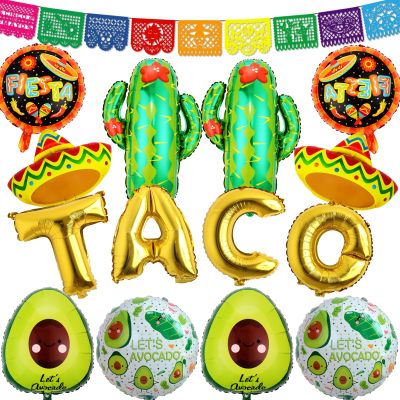 18 PCS Fiesta Party Supplies - Taco, Mexican, Cactus, Avocado, Hat Jumbo Mylar Foil Balloons - Cinco De Mayo Party Decorations
