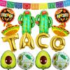 18 PCS Fiesta Party Supplies - Taco, Mexican, Cactus, Avocado, Hat Jumbo Mylar Foil Balloons - Cinco De Mayo Party Decorations view 1