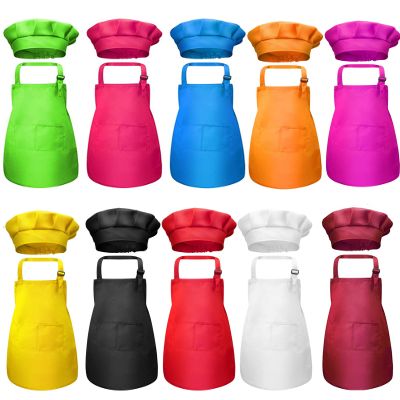 Tamicy 20 Pieces Kids Chef Hat and Apron Set - Child Kitchen Bib Aprons with Pockets Girls Boys Chef Hats for Cooking Baking Gardening Painting Wear