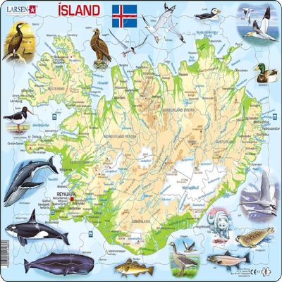 Larsen Puzzles Iceland Map with Animals 81 Piece Children's Educational Jigsaw Puzzle