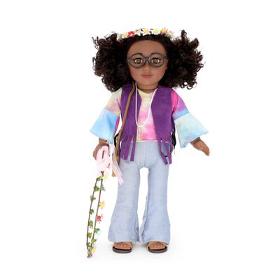 Playtime by Eimmie 18 Inch Doll Clothes and Accessories - Retro Flower Outfit with Tie-Dye Shirt, Fringe Vest, Jeans, Sandals & Flower Crowns - Fits American, Generation & Similar 18 Dolls for Girls