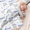 Personalized Elephant Baby Blankets with Name, Custom Heart Elephant Super Soft Minky Blankets for Baby Boys, Customized Blue Elephant Blankets Newborns Nursery Decor view 2