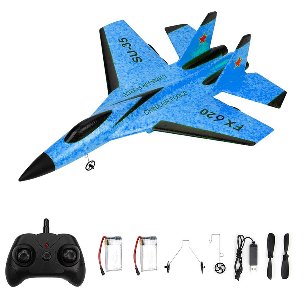 GoolRC FX620 RC Airplane, 2.4GHz Remote Control Airplane, 2 Channel RC Plane, SU-35 RC Glider EPP Aircraft Model with 3-Axis Gyro, Outdoor Flight Toys for Teens and Adults with 2 Battery (Blue)