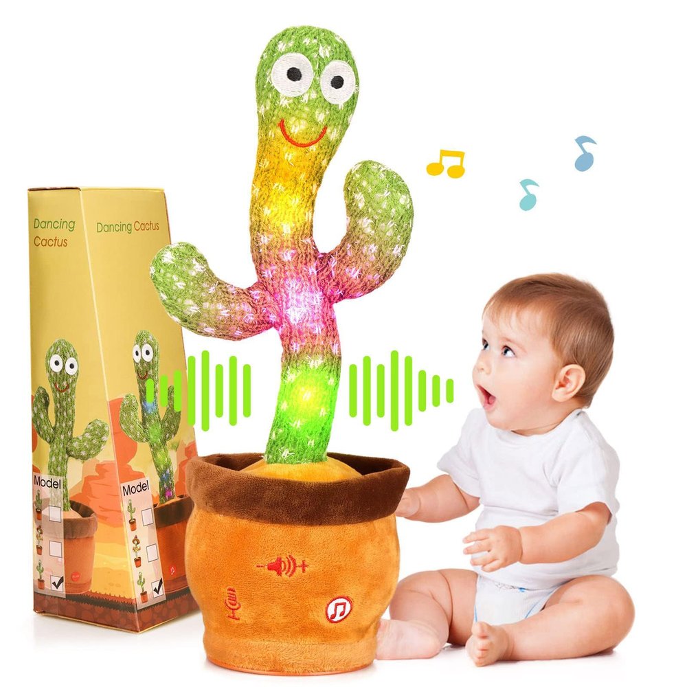 Volume Adjustable Dancing Talking Cactus, Singing Repeating Recording Mimicking Cactus Baby Toys, Interactive Learning Tummy Time Toy for Toddler Boys Girls, Stocking Stuffers for Kids, for Grandkids