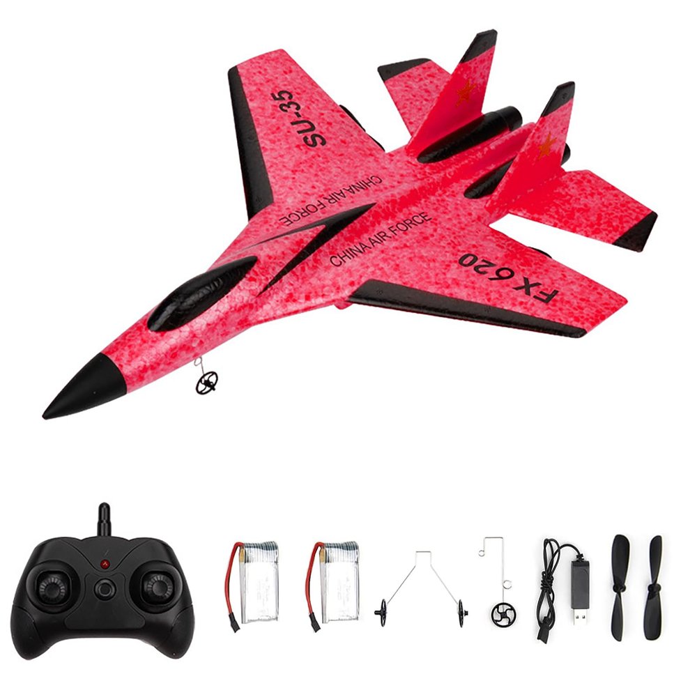 GoolRC FX620 RC Airplane, 2.4GHz Remote Control Airplane, 2 Channel RC Plane, SU-35 RC Glider EPP Aircraft Model with 3-Axis Gyro, Outdoor Flight Toys for Teens and Adults with 2 Battery (Red)