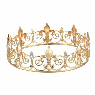 Teen's Boy's Full Round King Crown Rhinestone Crystal Hair Tiara Gold-Plate C900