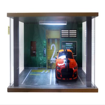 1/18 Scale Model Car Display Case - 1:18 Car Garage Display Case with Clear Acrylic Cover and LED Lighting for Die-Cast Cars, 2 Parkings Green