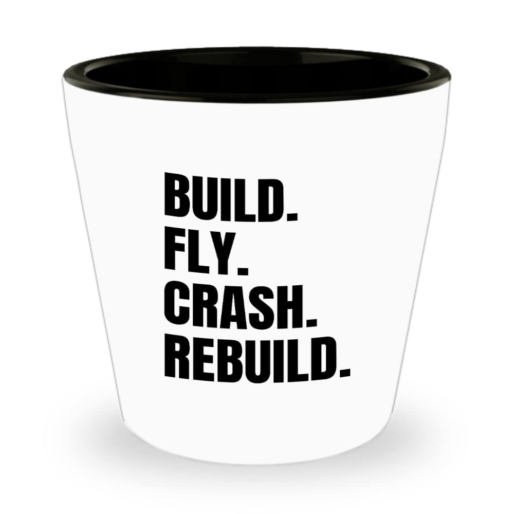 realpeoplegoods RC Planes Gift - RC Aircraft Ceramic Shot Glass - RC Plane Pilot Present - Radio Controlled Aircraft - Build Fly Crash Rebuild