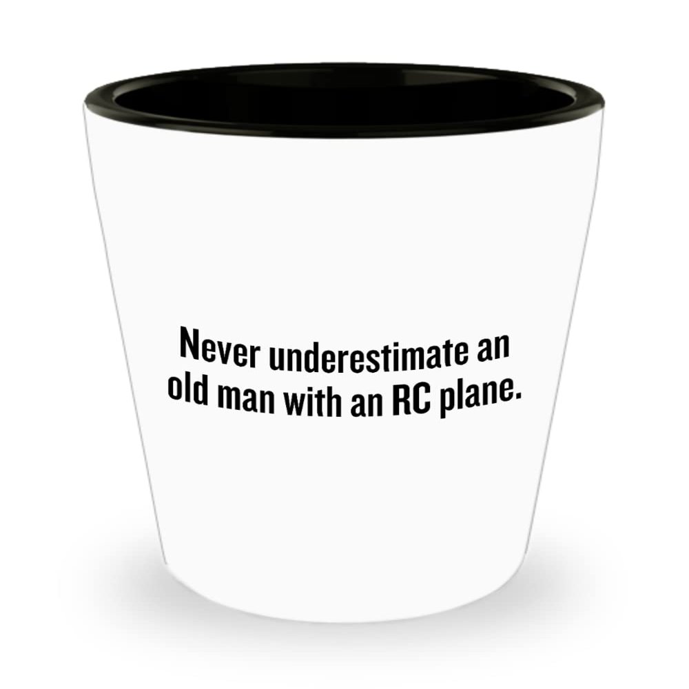 realpeoplegoods RC Planes Gift - RC Aircraft Ceramic Shot Glass - RC Plane Pilot Present - Radio Controlled Aircraft - Old Man With An Rc Plane