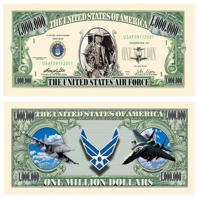 American Art Classics Wholesale Pack of 500 -US Air Force USAF Commemorative Million Dollar Bill - Challenge Note - Great Gift Or Keepsake- This Item is A Reproduction Copy