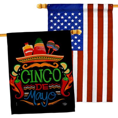 Ornament Collection Viva de Mayo House Flag Pack Summertime Cinco Party Cactus Pinata Sombrero Mexican Fiesta Outdoor Applique Decoration Banner Small Garden Yard Gift Double-Sided, Made in USA
