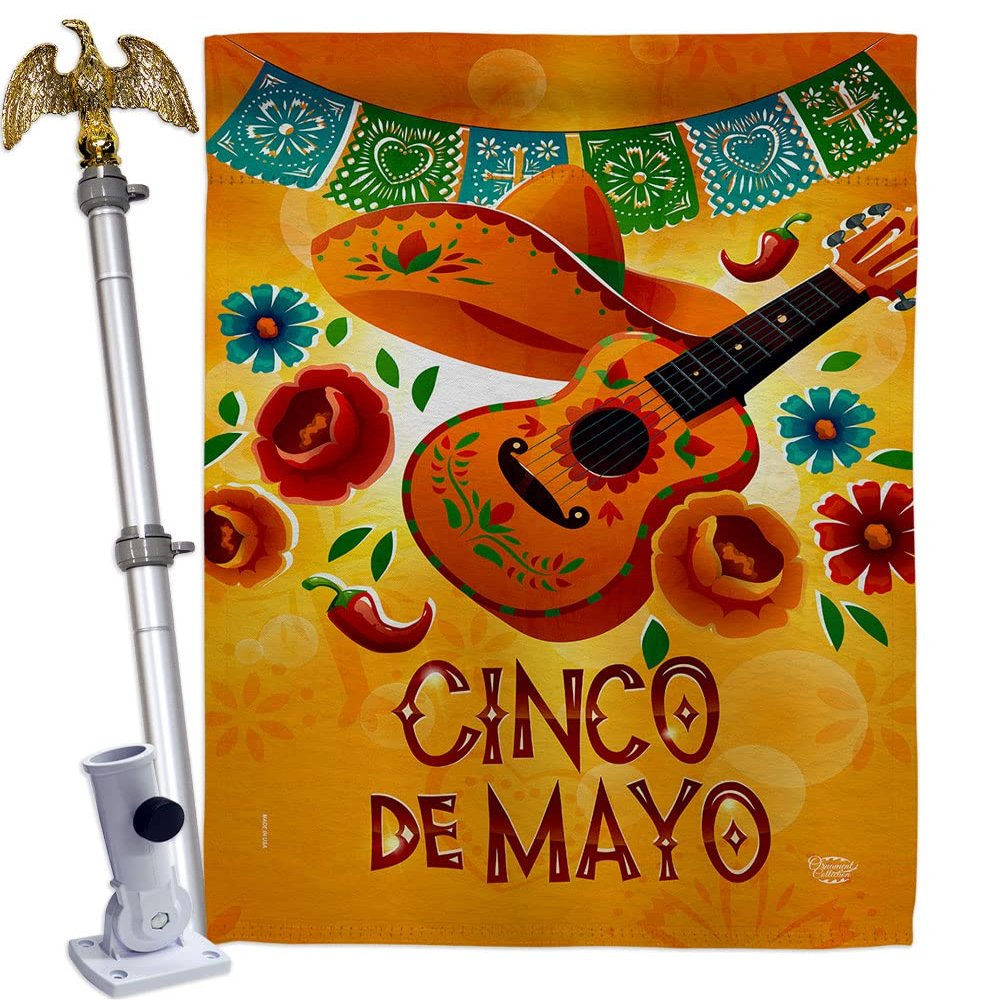 Ornament Collection Dance de Mayo House Flag Eagle Set Summertime Cinco Party Cactus Pinata Sombrero Mexican Fiesta Outdoor Decoration Banner Small Garden Yard Gift Double-Sided, Made in USA