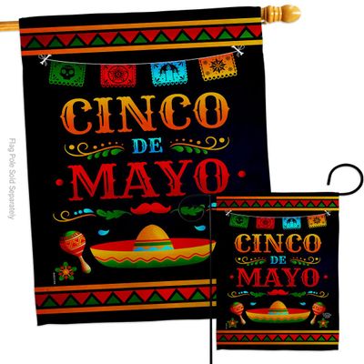 Ornament Collection Party de Mayo Garden House Flag Set Summertime Cinco Cactus Pinata Sombrero Mexican Fiesta Outdoor Decoration Banner Small Yard Gift Double-Sided, Made in USA