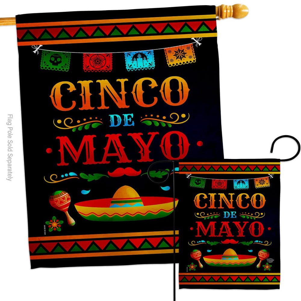 Ornament Collection Party de Mayo Garden House Flag Set Summertime Cinco Cactus Pinata Sombrero Mexican Fiesta Outdoor Decoration Banner Small Yard Gift Double-Sided, Made in USA