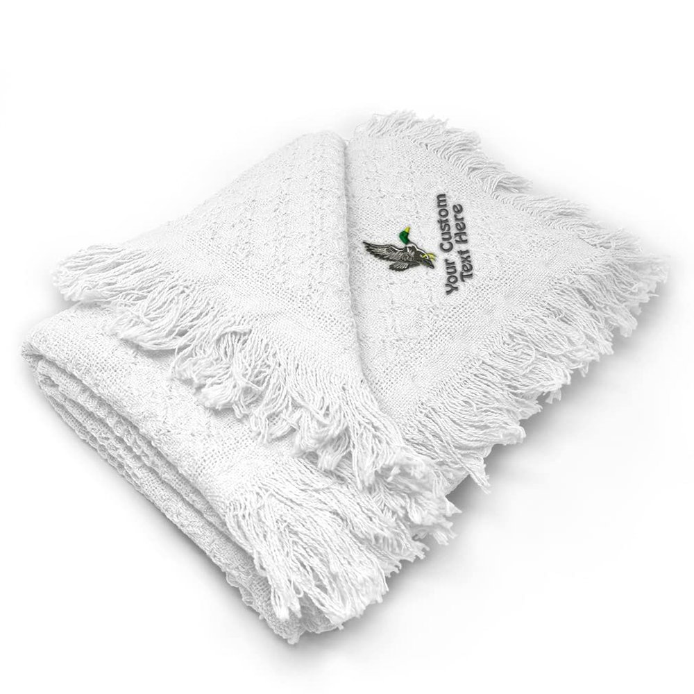 Custom Embroidery Nursery Bedding Baby Blankets for Boys & Girls Flying Duck Cotton Soft Receiving Swaddle White Personalized Text Name Here