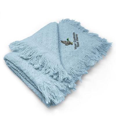 Custom Embroidery Nursery Bedding Baby Blankets for Boys & Girls Flying Duck Cotton Soft Receiving Swaddle Blue Personalized Text Name Here
