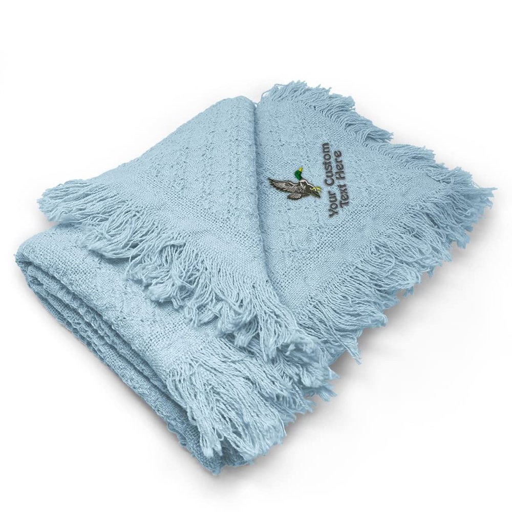 Custom Embroidery Nursery Bedding Baby Blankets for Boys & Girls Flying Duck Cotton Soft Receiving Swaddle Blue Personalized Text Name Here