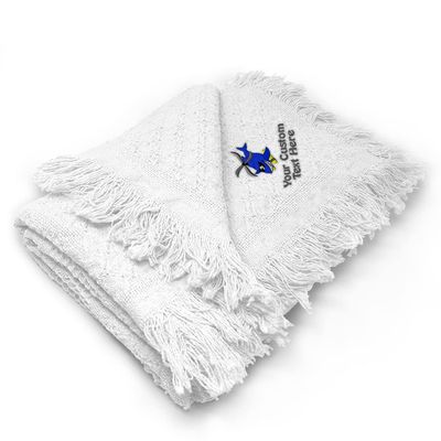 Custom Embroidery Nursery Bedding Baby Blankets for Boys & Girls Kids Sharkcopter Shark Cotton Soft Receiving Swaddle White Personalized Text Name Here