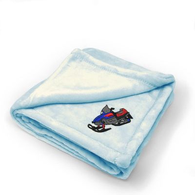Nursery Bedding Baby Blankets for Boys & Girls Royal Blue Snowmobile Polyester Soft Plush Receiving Swaddle Design Only