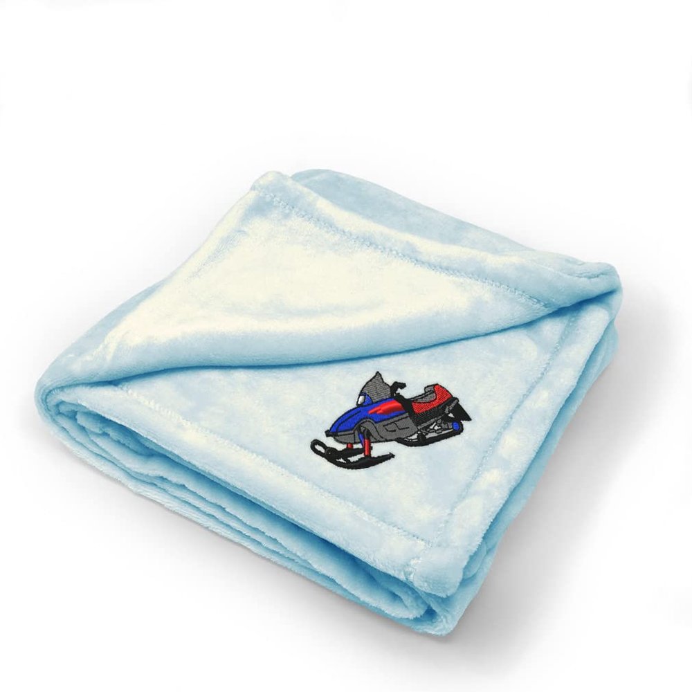 Nursery Bedding Baby Blankets for Boys & Girls Royal Blue Snowmobile Polyester Soft Plush Receiving Swaddle Design Only
