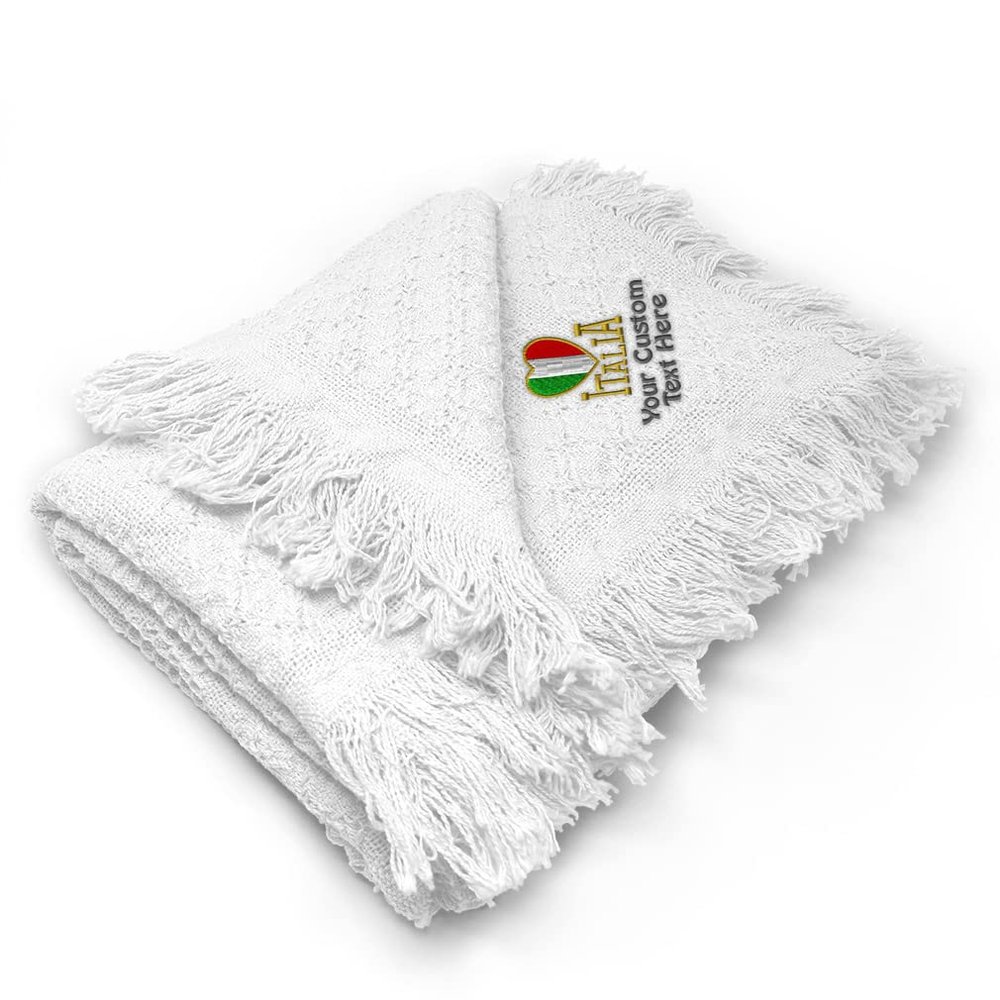Custom Embroidery Nursery Bedding Baby Blankets for Boys & Girls Italia Italy Heart A Cotton Soft Receiving Swaddle White Personalized Text Name Here