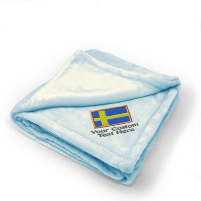 Custom Embroidery Nursery Bedding Baby Blankets for Boys & Girls Sweden Polyester Soft Plush Receiving Swaddle Blue Personalized Text Name Here