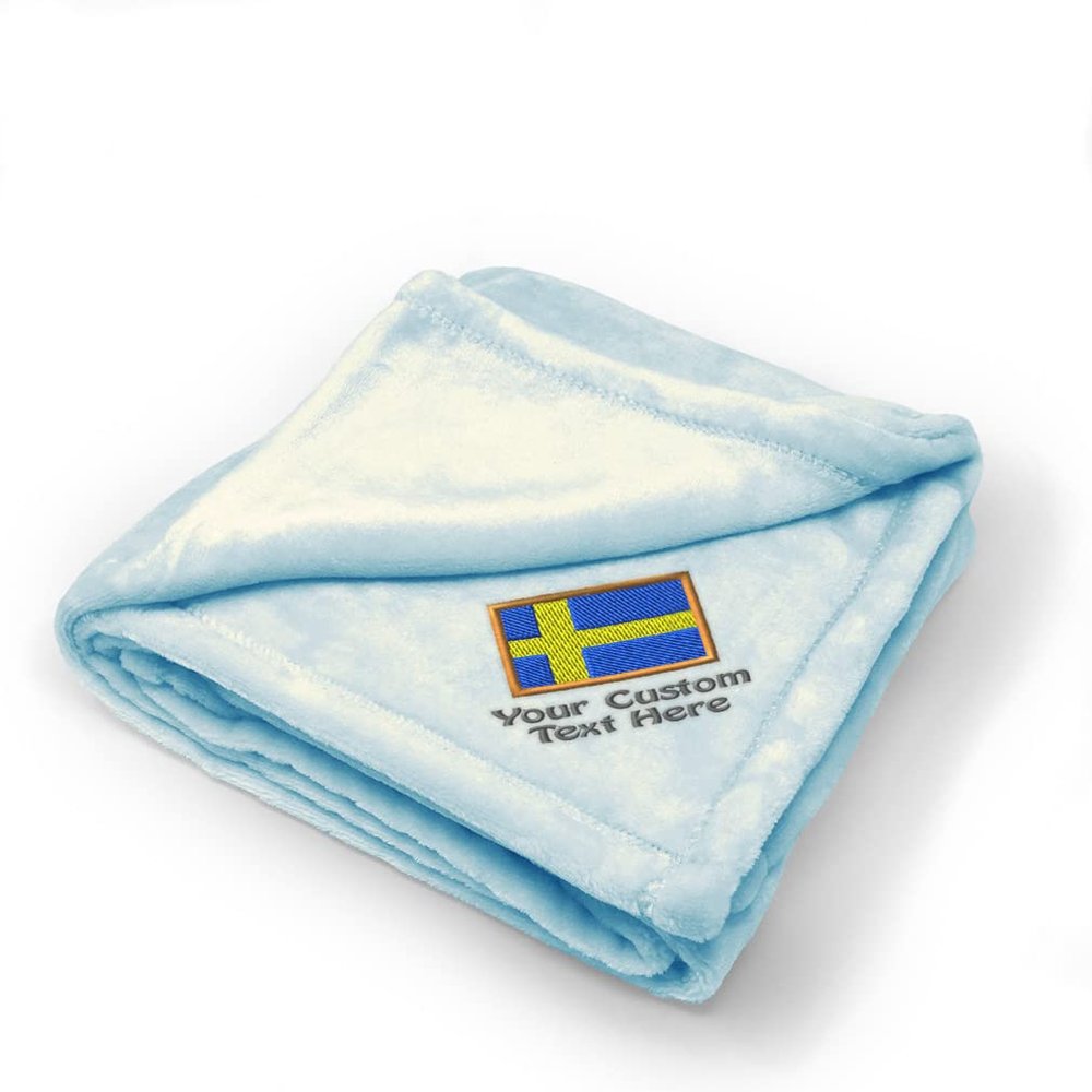 Custom Embroidery Nursery Bedding Baby Blankets for Boys & Girls Sweden Polyester Soft Plush Receiving Swaddle Blue Personalized Text Name Here