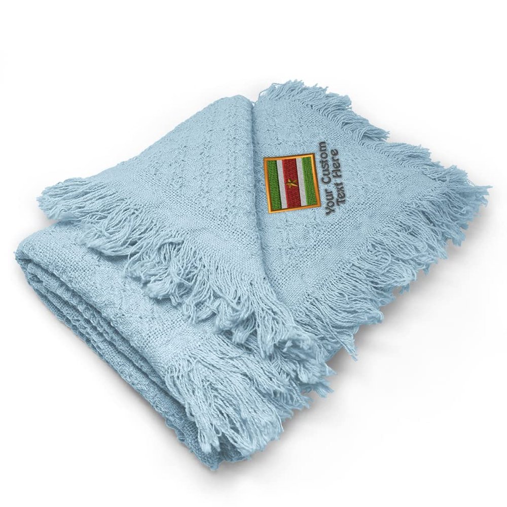 Custom Embroidery Nursery Bedding Baby Blankets for Boys & Girls Suriname Cotton Soft Receiving Swaddle Blue Personalized Text Name Here