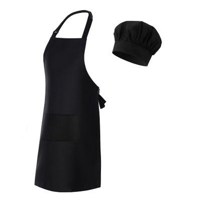 Cooking Apron for Kids, Cotton Apron with Pocket and Chef Hat Set, Toddler (2-5 yo), Black